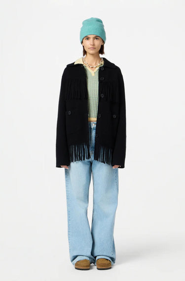 Western Fringe Jacket Black-JACKETS & OUTERWEAR-Guest in Residence-Debs Boutique